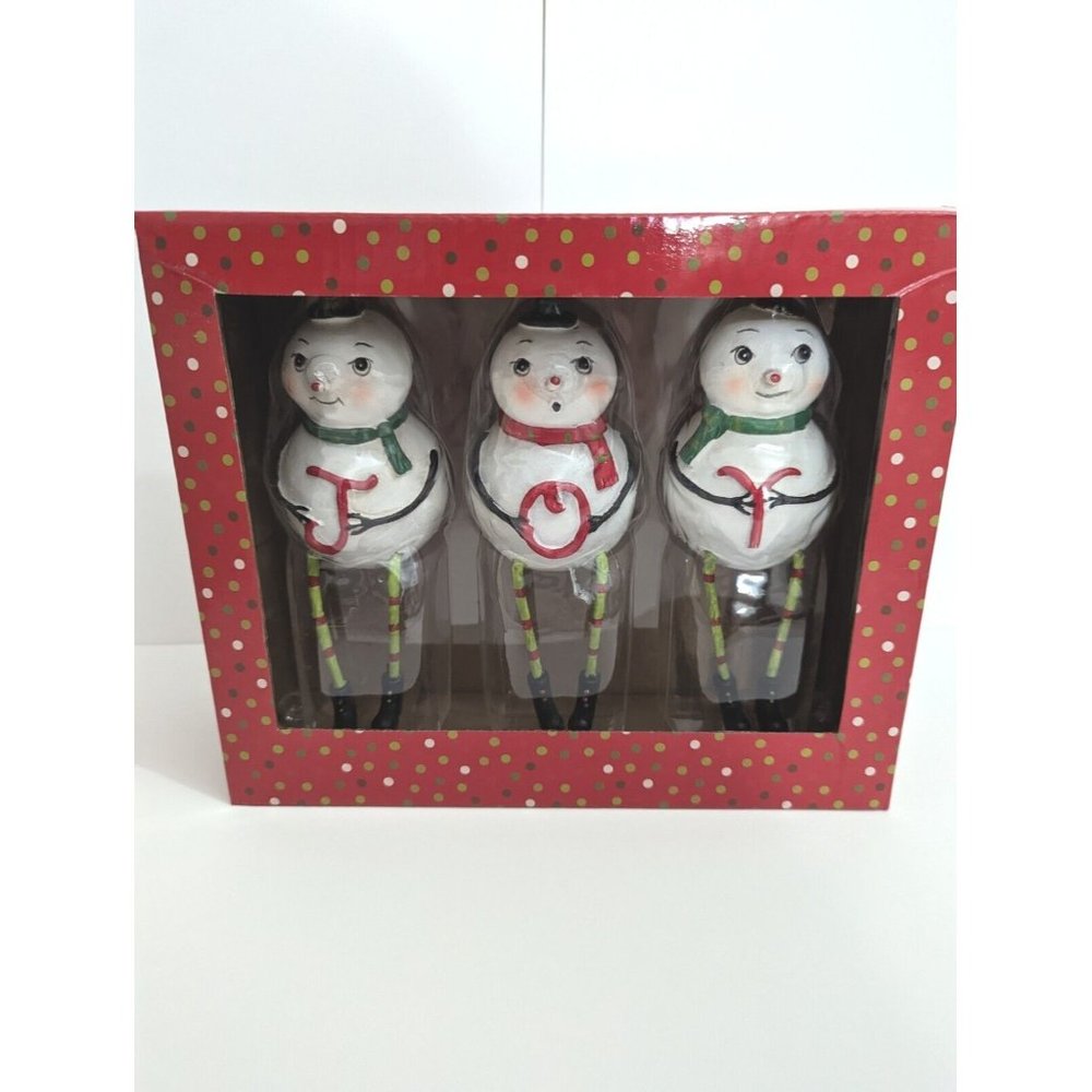 Johanna Parker Design Holiday Shelf Sitter Set "JOY" Trio of Snowman New!